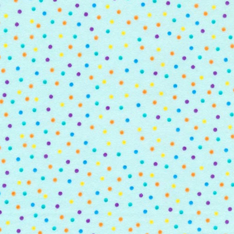 Dots Multi on Aqua Flannel Fabric Yardage