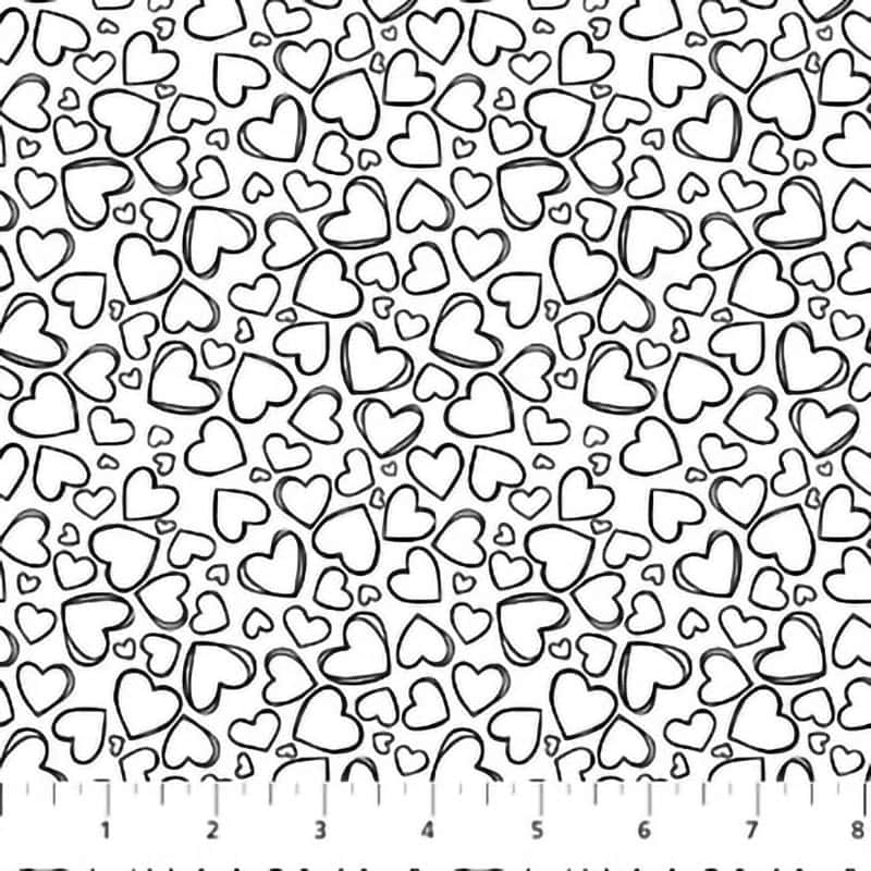 Basically Black and White Hearts White Fabric Yardage