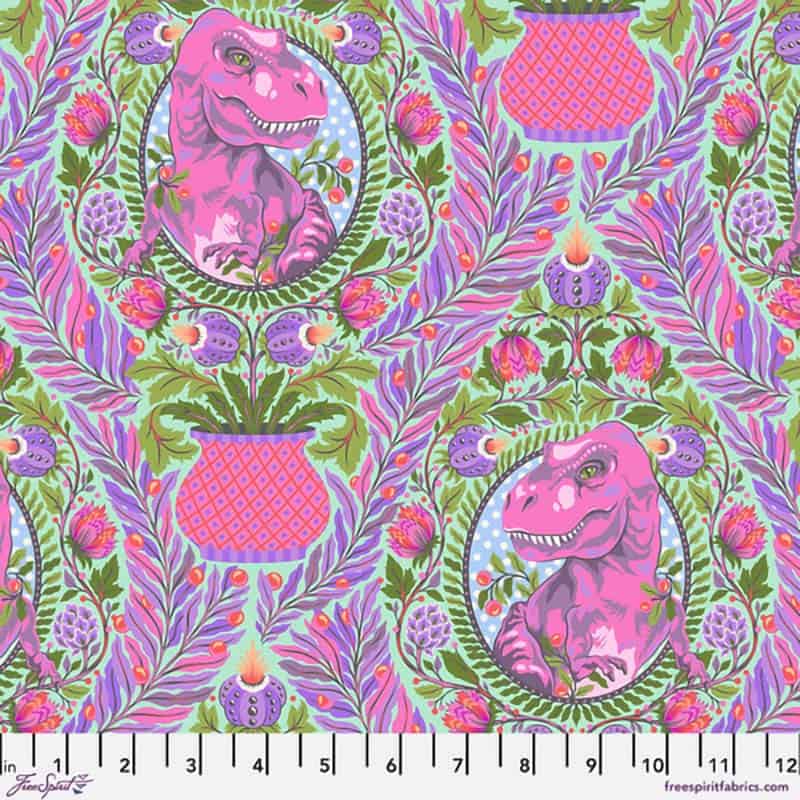 Roar! Tree Rex - Mist Fabric Yardage