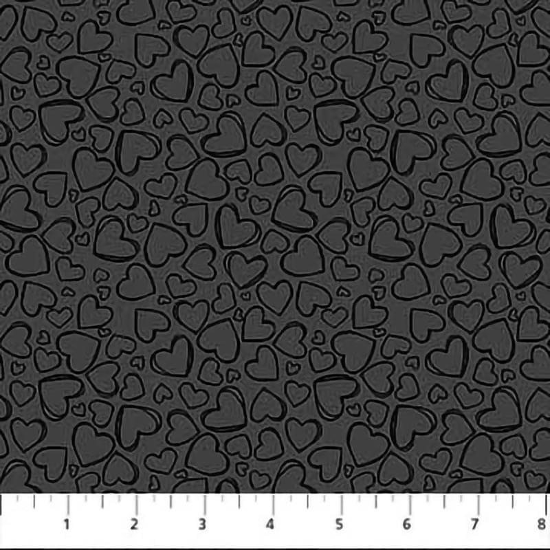 Basically Black and White Hearts Black Fabric Yardage