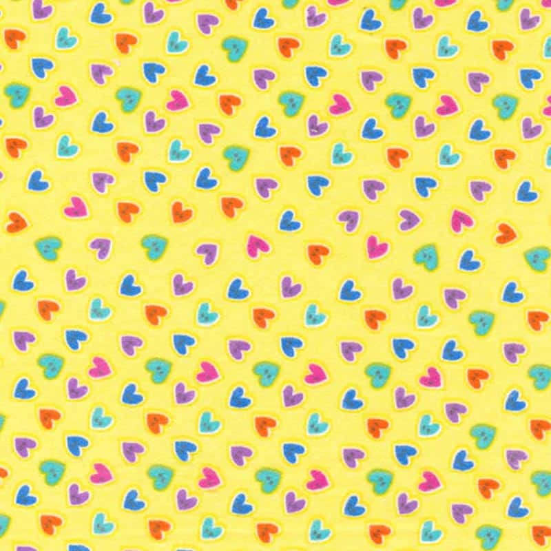 Hearts Yellow Flannel Fabric Yardage