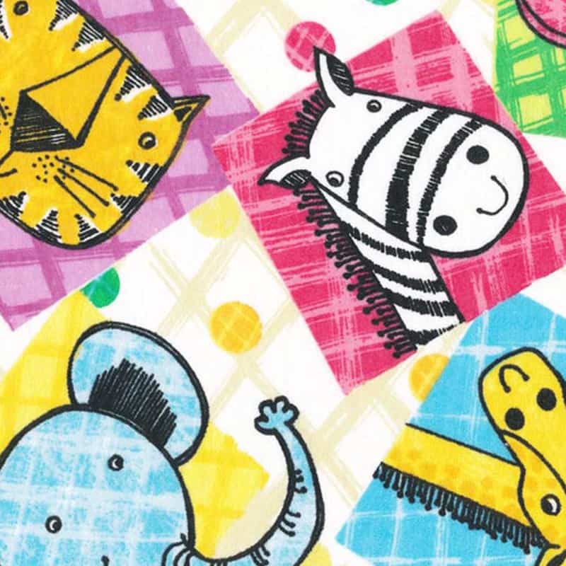 Animal Faces Multi Flannel Fabric Yardage