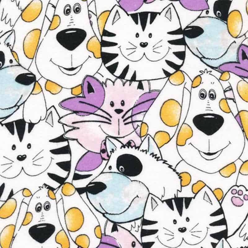 Dogs and Cats Multi Flannel Fabric Yardage