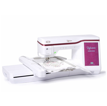 Baby Lock Reflection Sewing & Embroidery Machine stitching a floral design in the embroidery hoop