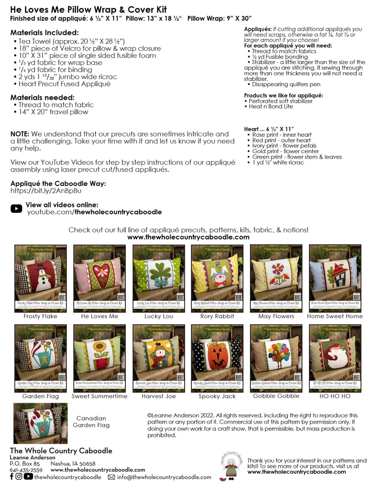 He Loves Me Pillow Wrap & Cover Kit by The Whole Country Caboodle