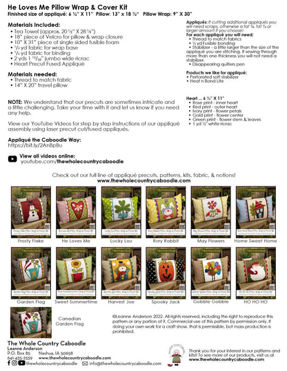 He Loves Me Pillow Wrap & Cover Kit by The Whole Country Caboodle