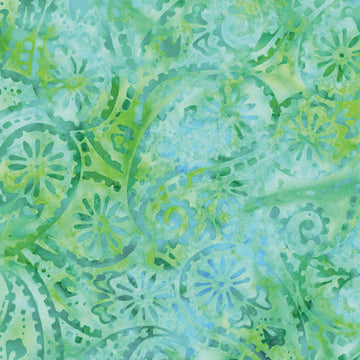 Paisley Aqua/Kiwi Fabric Yardage - quilt fabric for sewing and quilting projects