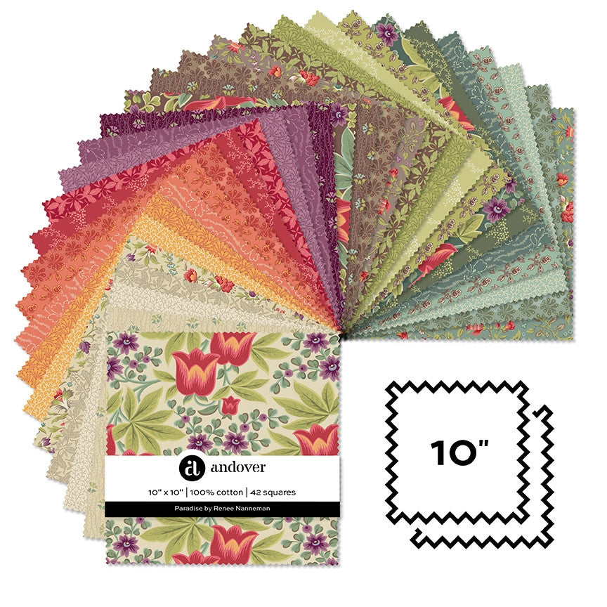 Paradise batik 10 inch precut squares fabric bundle