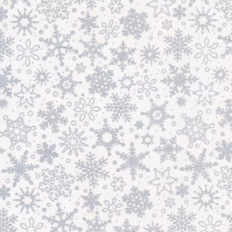 Basically Black & White Metallic Snowflake White on White Fabric Yardage