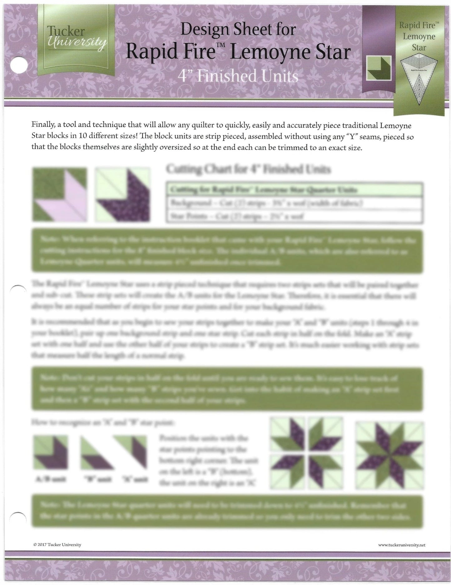 Tucker University-Rapid Fire Lemoyne Star Design Sheet