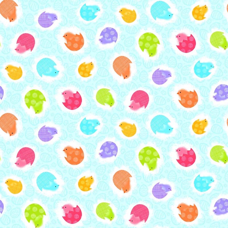 Spring Chickens Aqua Chicks Fabric Yardage