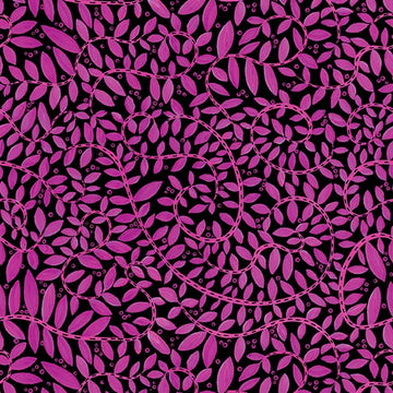 Folktown Cats Fuchsia/Black Fantasy Fern Fabric Yardage