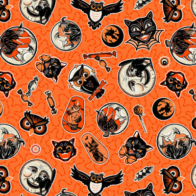 Haunted Hollow Beggars Night Ephemera Fabric Yardage