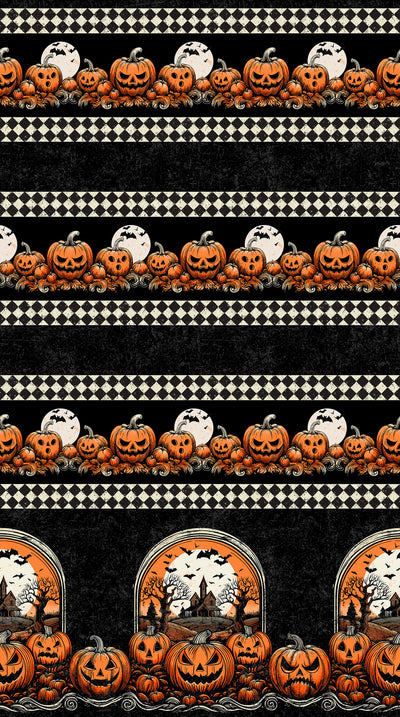 Haunted Hollow Halloween Border Print Fabric Yardage