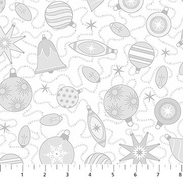 Wintry Lustre Gray and Silver Opulent Ornaments Fabric Yardage
