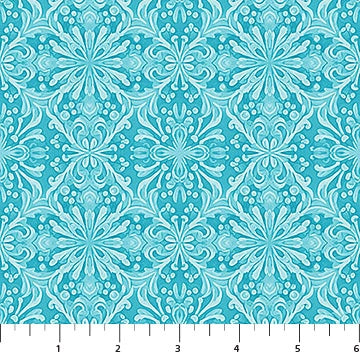 Klimty Cats turquoise ornamental fabric yardage