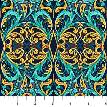 Klimty Cats Peacock Vienna Fabric Yardage