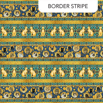 Klimty Cats Regal Border Stripe Fabric Yardage