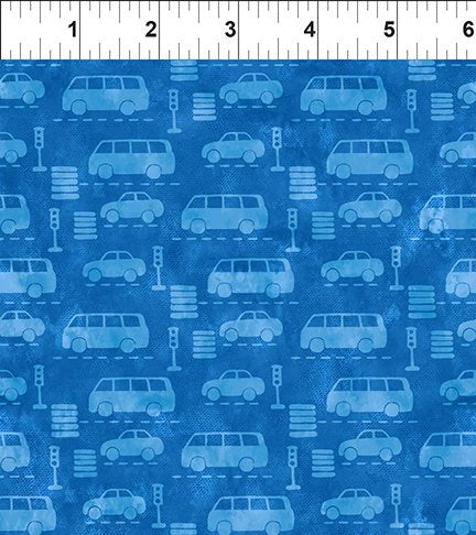 On The Go Blue Automobiles Fabric Yardage