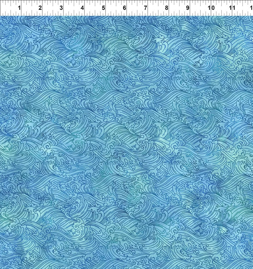 Oriental Gardens Blue Ocean Waves Fabric Yardage