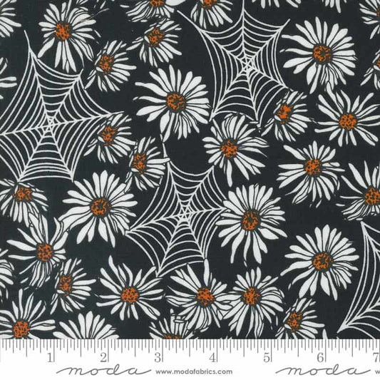 Noir Black Floral Spider Webs Fabric Yardage