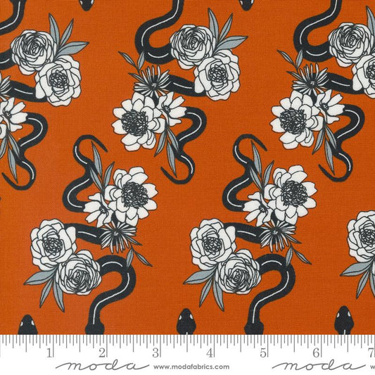 Noir Orange Snakes Flowers Fabric Yardage