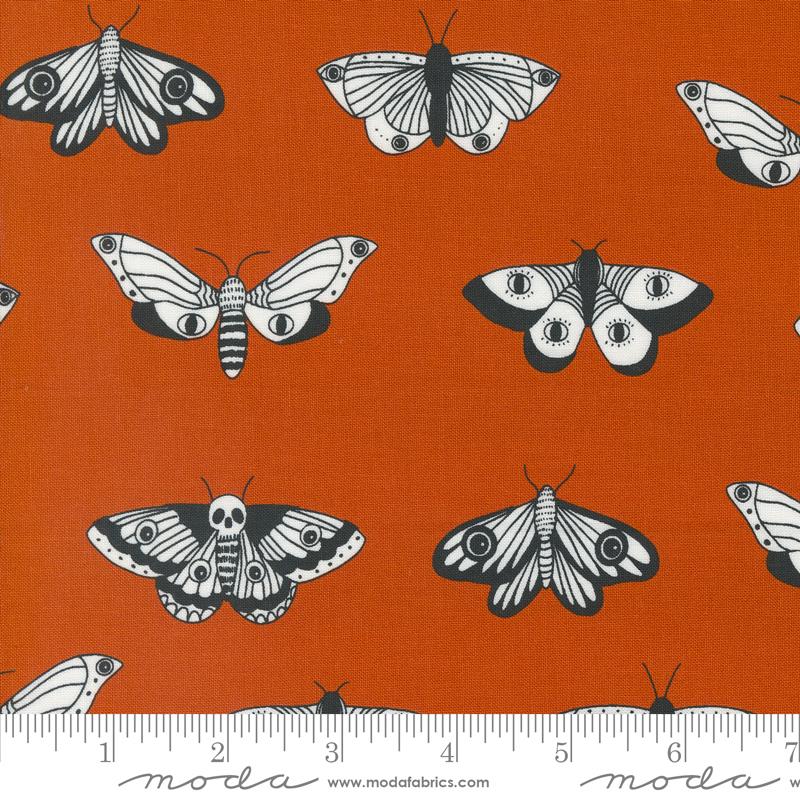 Noir Orange Mystic Moth Fabric Yardage