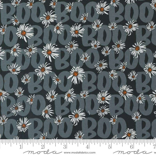 Noir Black Boo Text and Words Flower Fabric Yardage