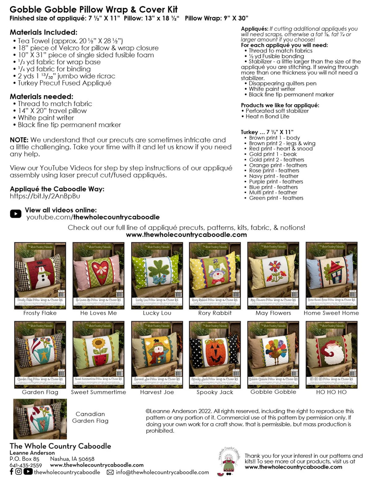 Gobble Gobble Pillow Wrap & Cover Kit by The Whole Country Caboodle
