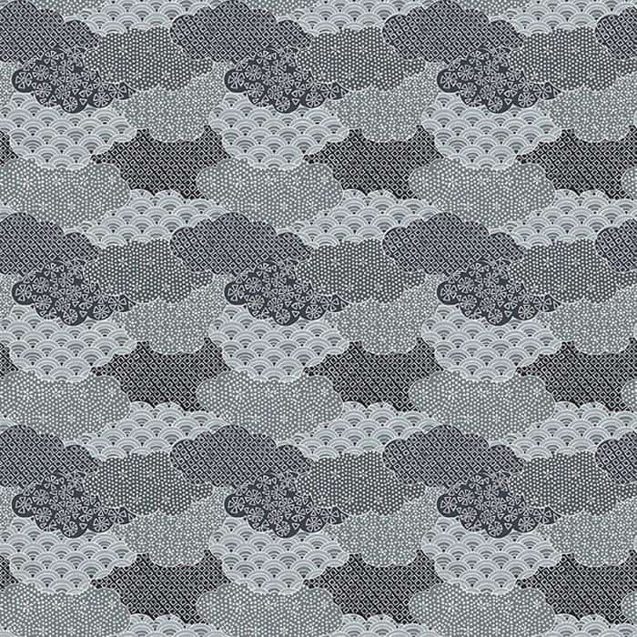 Moon Rabbit Black/Gray Clouds Fabric Yardage