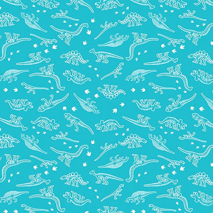 Mini Dino Skeletons Turquoise Fabric Yardage