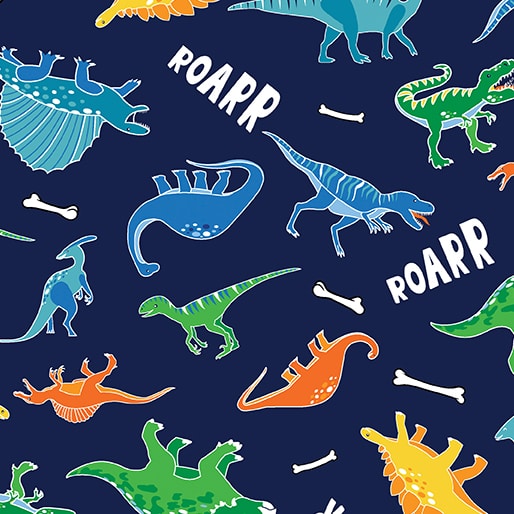 Mini Dino Skeletons Turquoise Fabric Yardage