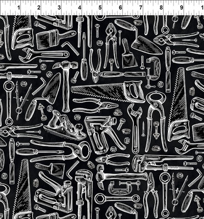 Sketchbook Prints Black and White Tools Fabric Yardage