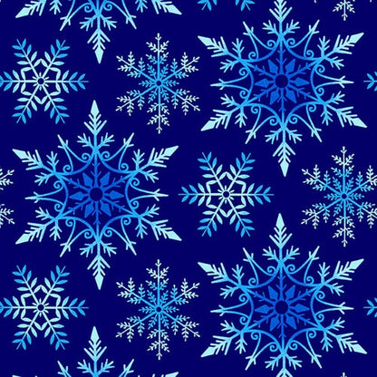 Crystal Frost Snowflakes Blue 108" Wide Quilt Backing Fabric