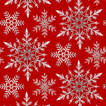 Crystal Frost Snowflakes Red Grey 108" Wide Quilt Backing Fabric