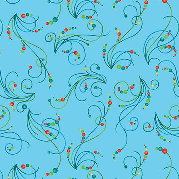 Peacock Symphony Symphony Swirl Blue Fabric Yardage