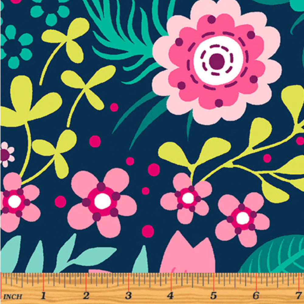 Wallflowers Navy 108" Wide Quilt Backing Fabric