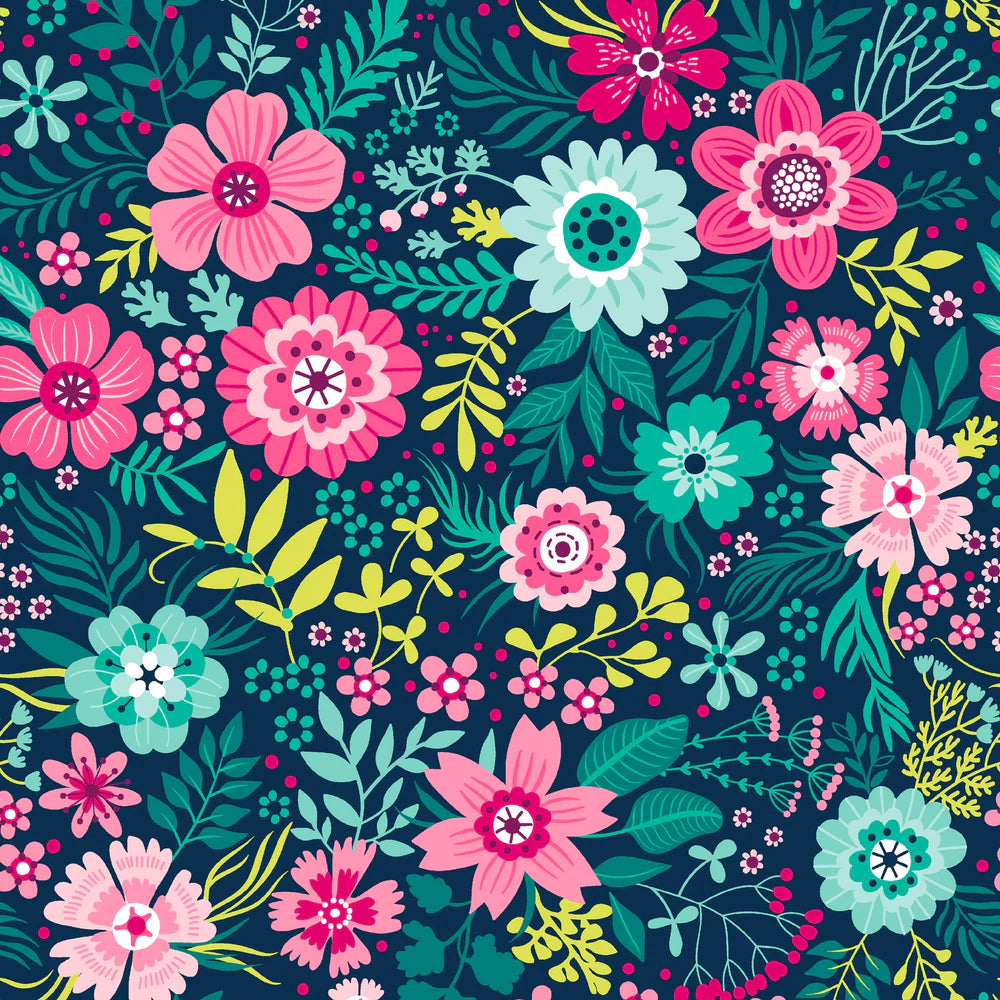 Wallflowers Navy 108" Wide Quilt Backing Fabric