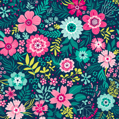 Wallflowers Navy 108" Wide Quilt Backing Fabric