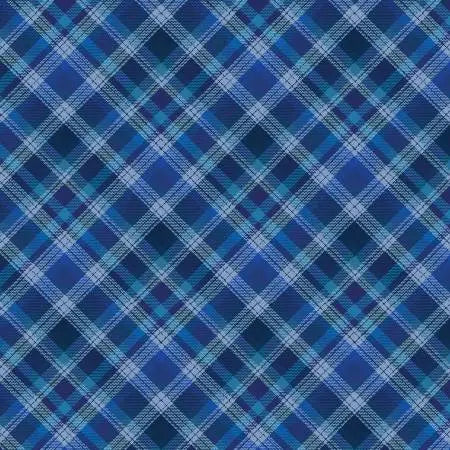 Farmhouse Plaid Blue Fabric Yardage features a seamless blue and teal plaid with intersecting lines forming diamond and square shapes on a textured background, perfect for quilting or sewing projects.