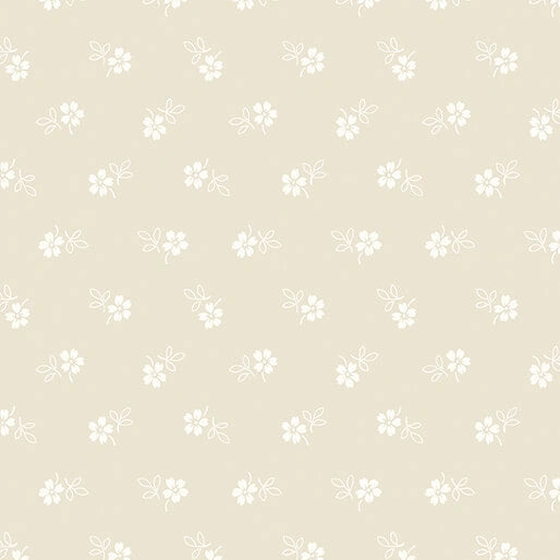 Classic Keepsakes Ecru Daisy Garden Fabric Yardage by Benartex features a seamless beige background like cotton, adorned with evenly spaced, small white floral patterns.