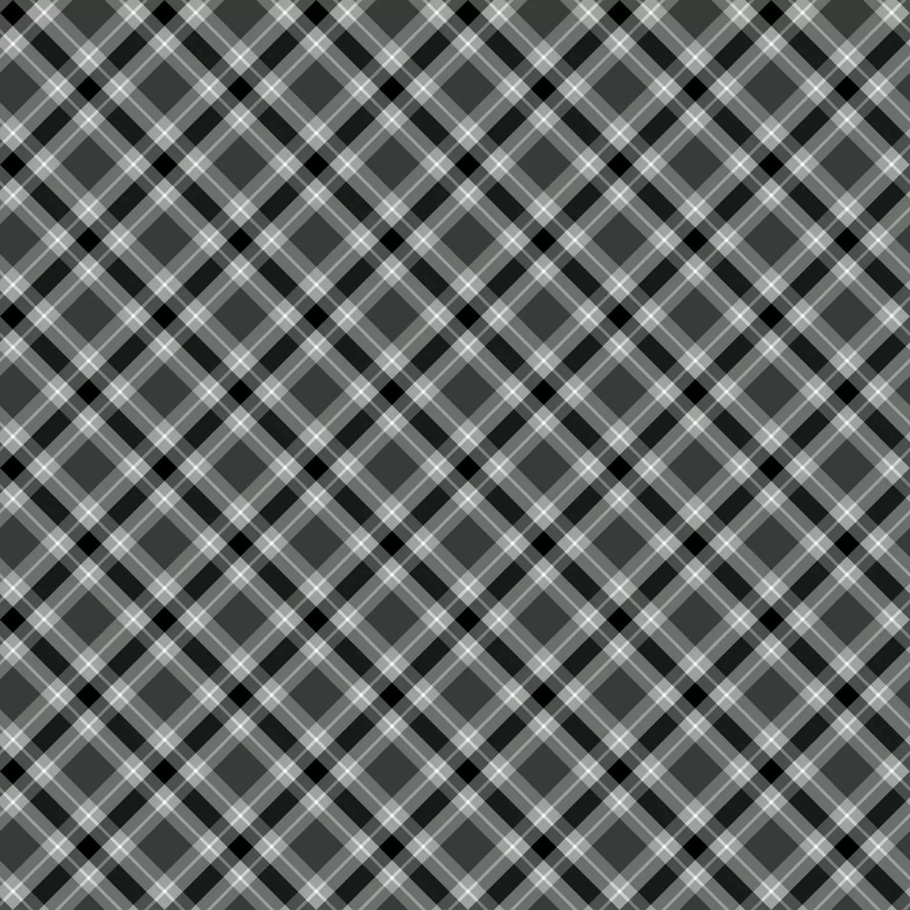 The Quilted Joy Bitty Back Pack Plaid Grey 55" x 108" wide quilt fabric features a seamless grey plaid with black, white, and gray diagonal lines and diamond shapes—ideal for quilting or wide fabric projects.