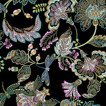 Jacobean Garden Black Garden Serenade Fabric Yardage - quilt fabric for sewing and quilting projects