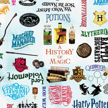 Harry Potter Words Sky Blue Fabric Yardage
