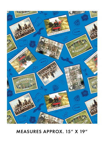 Harry Potter Postcards Royal Blue Fabric Yardage