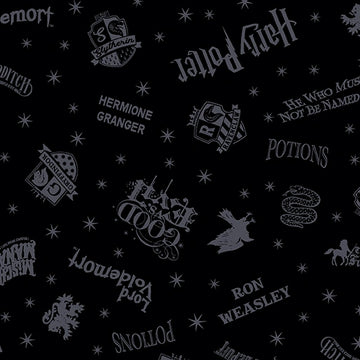 Harry Potter Shadow Words Black Fabric Yardage