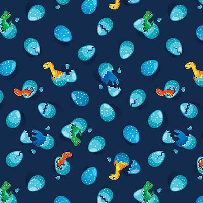 Dino Love Navy Just Hatched Fabric Yardage