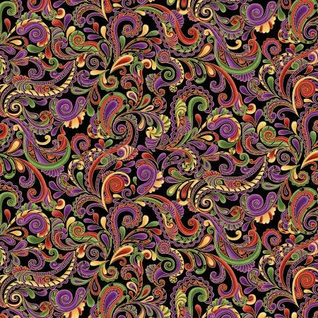 Swirl Paisley Sunset/Black Fabric Yardage
