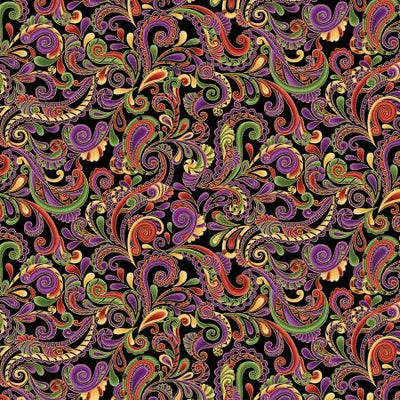 Swirl Paisley Sunset/Black Fabric Yardage