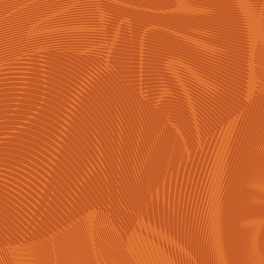 Abstract image with wavy, curved lines and layered patterns in orange, evoking the textured look of quilting fabric like Benartex's Echo Pumpkin Fabric Yardage.